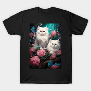 Persian Cats in Jungle: Majestic Blossom Trio Tee T-Shirt